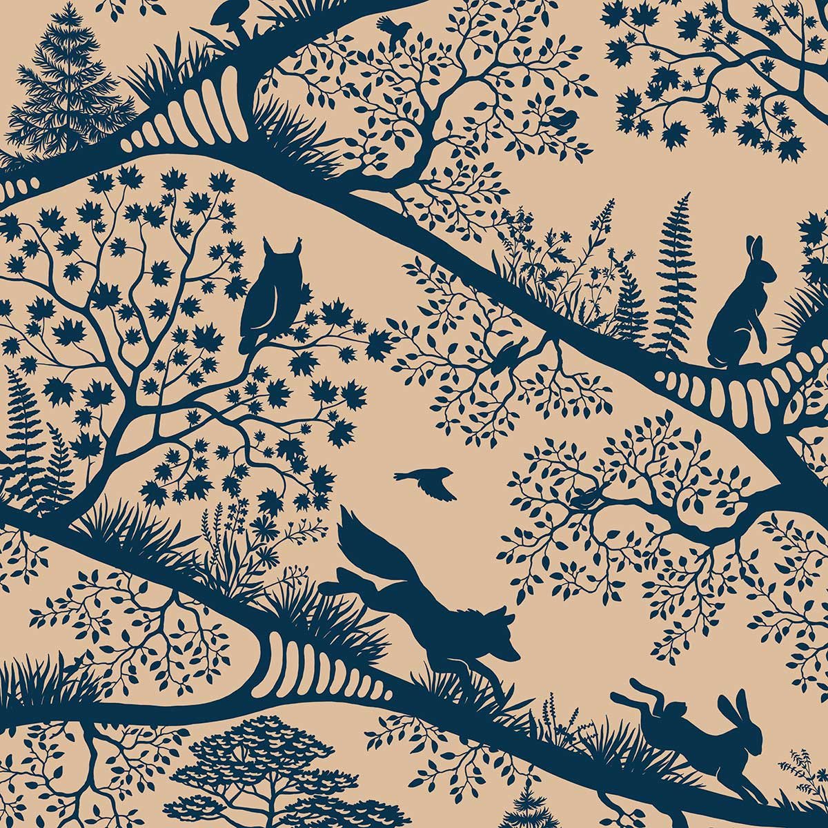 Papier peint forêt ludique chambre enfant bleu, HEXOA