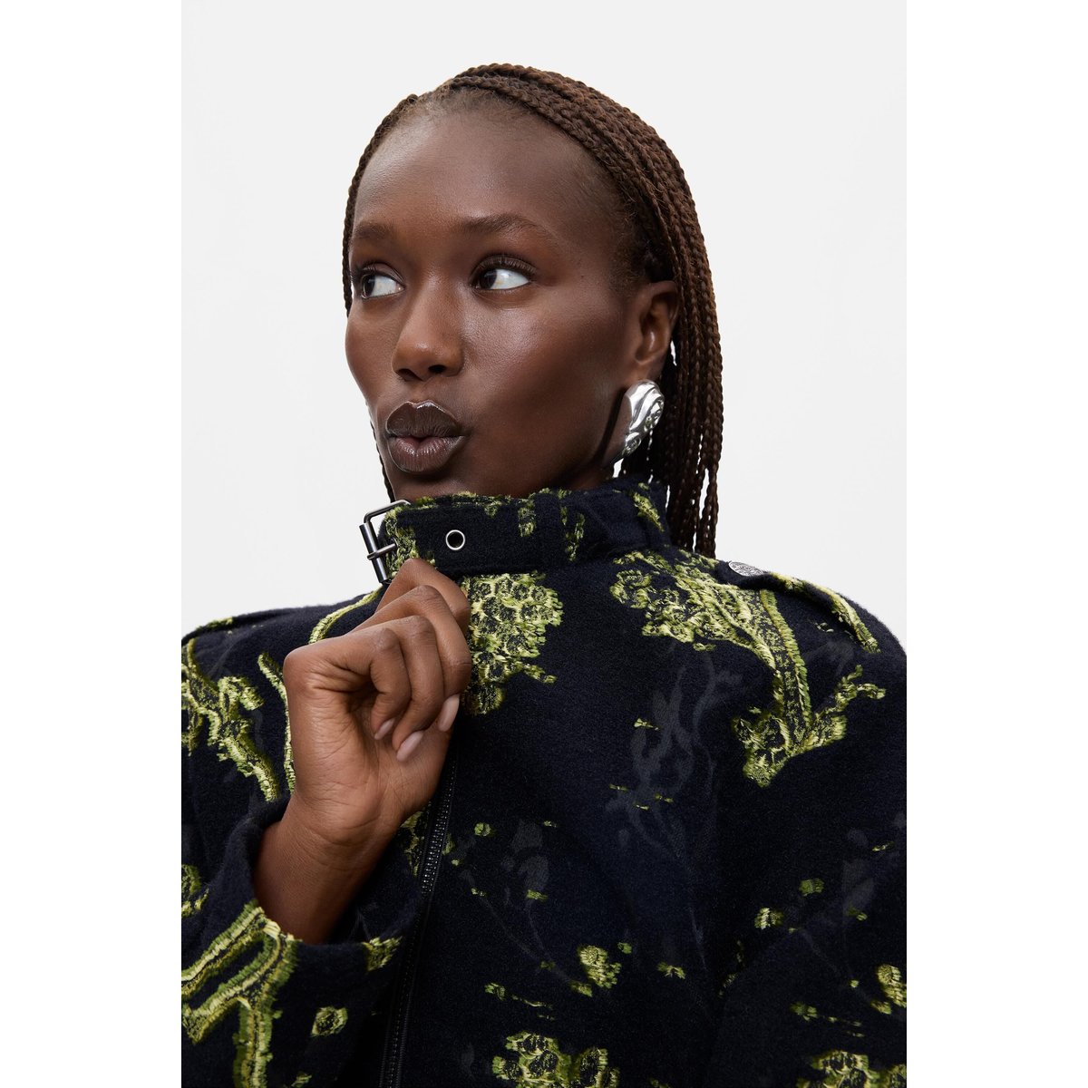Blouson imprimé à col mao noir, DESIGUAL