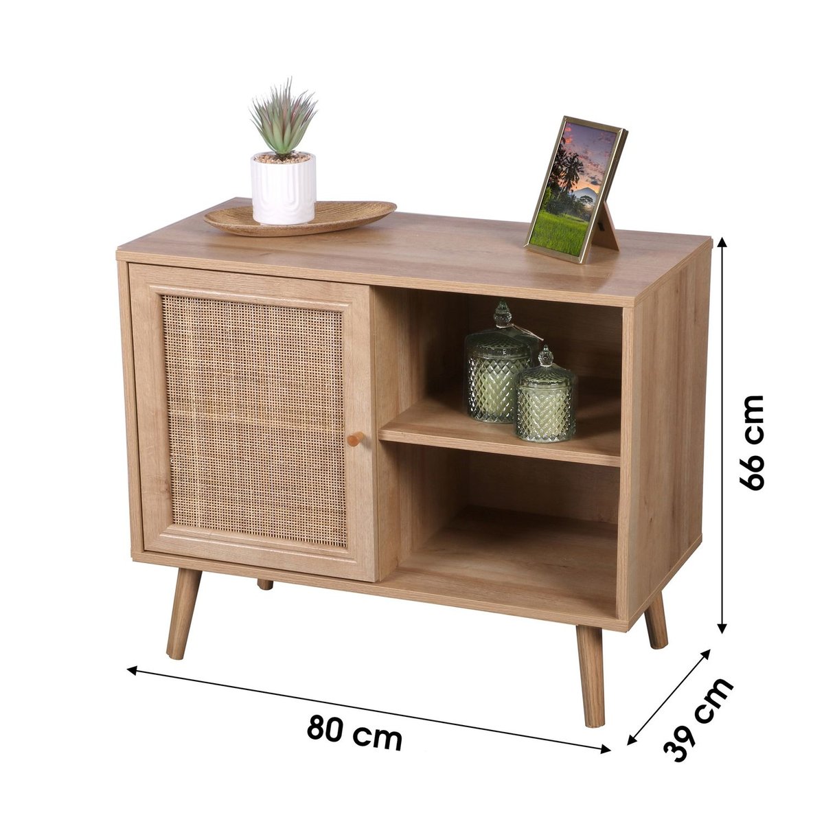 Commode 1 porte et 2 niches effet cannage BALI beige, TOILINUX