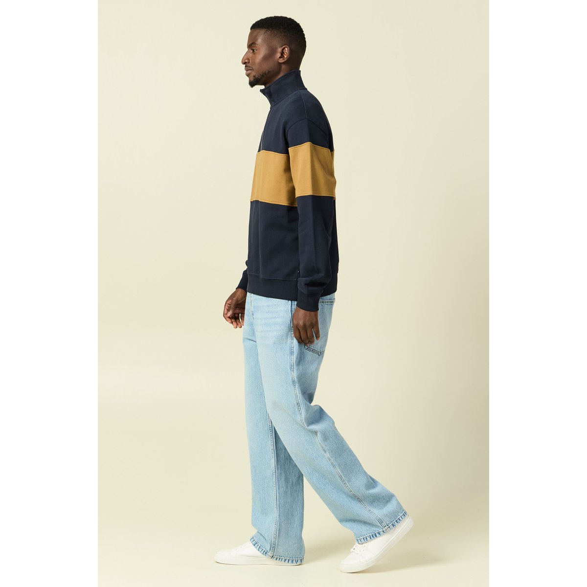 Sweat col montant manches longues bleu marine, BONOBO