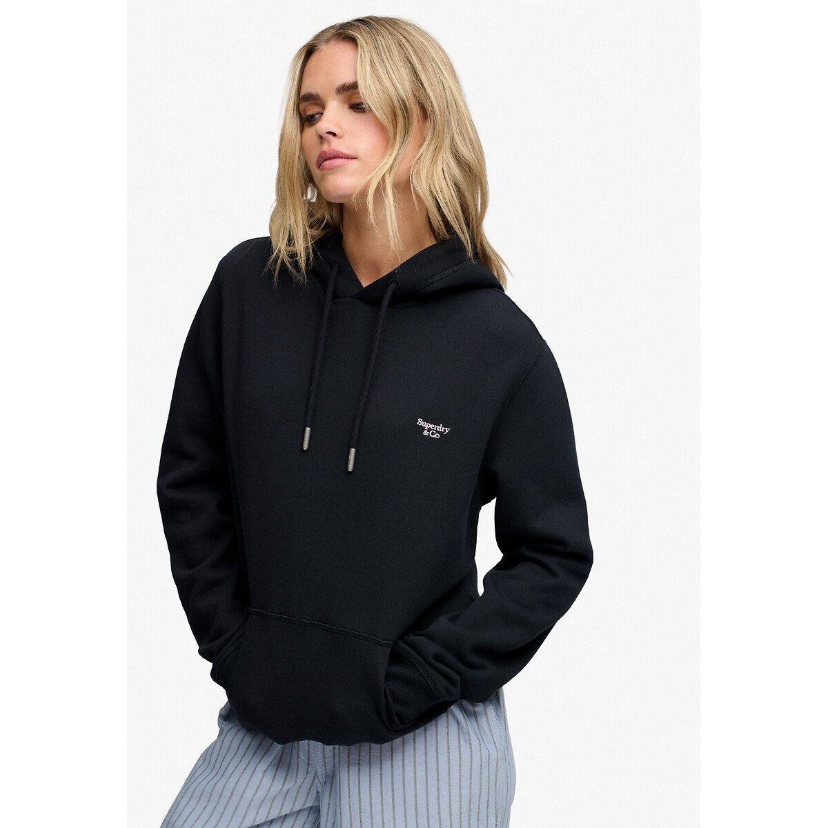 Sweat à capuche avec logo brodé Signature bleu marine, SUPERDRY