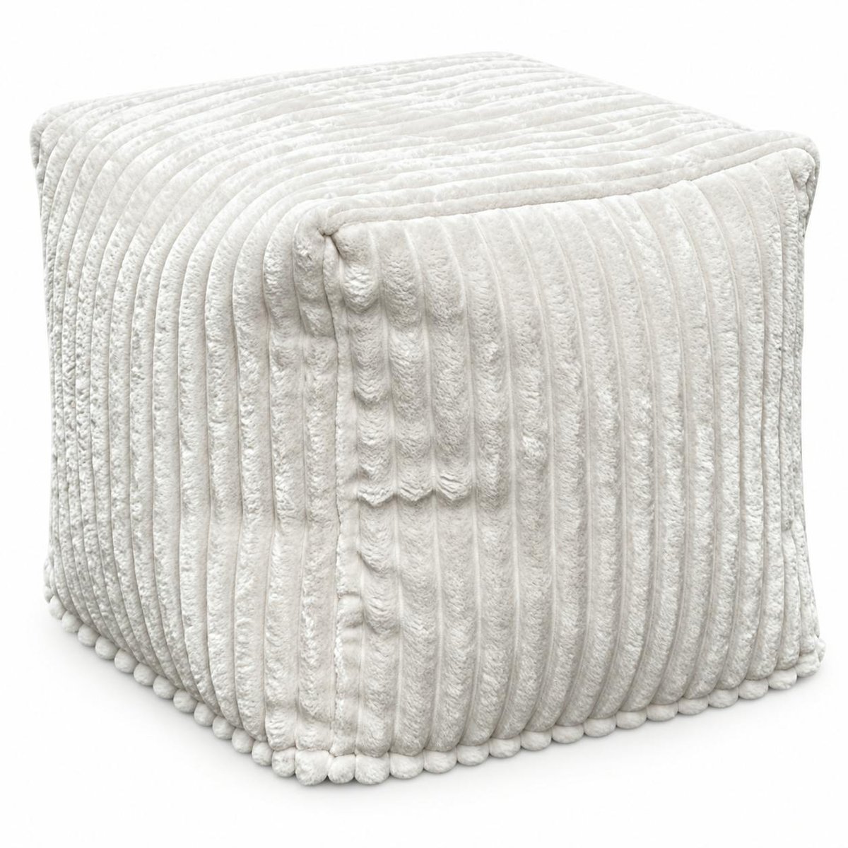 Pouf carré velours grosses côtes blanc VISBY blanc, PIER IMPORT