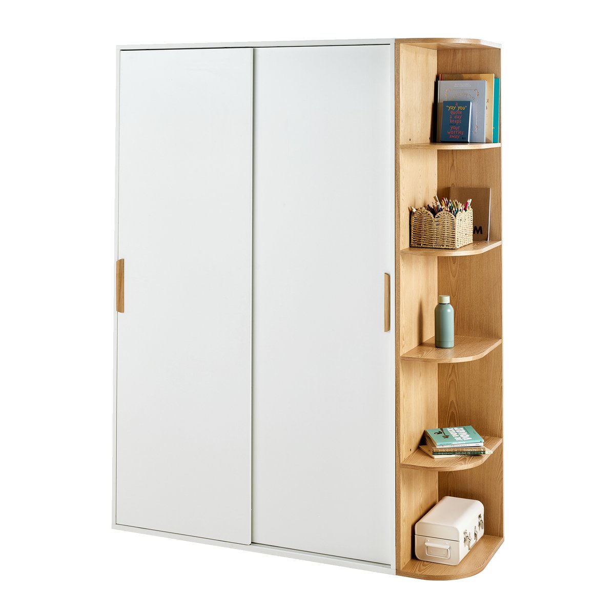 Armoire 2 portes coulissantes + bibliothèque JAPI blanc, VERTBAUDET
