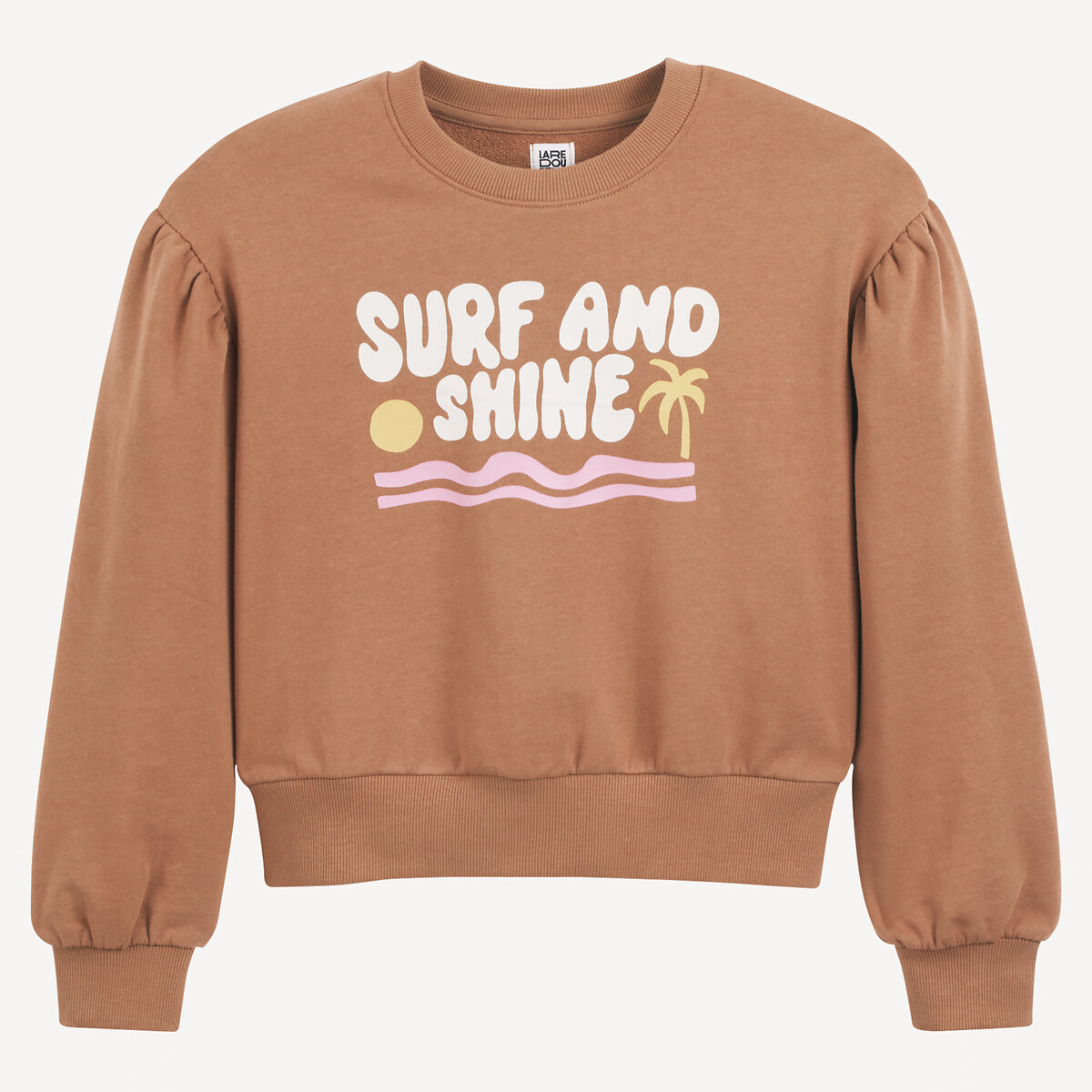 Slogan Print Sweatshirt with Crew Neck brown, LA REDOUTE COLLECTIONS