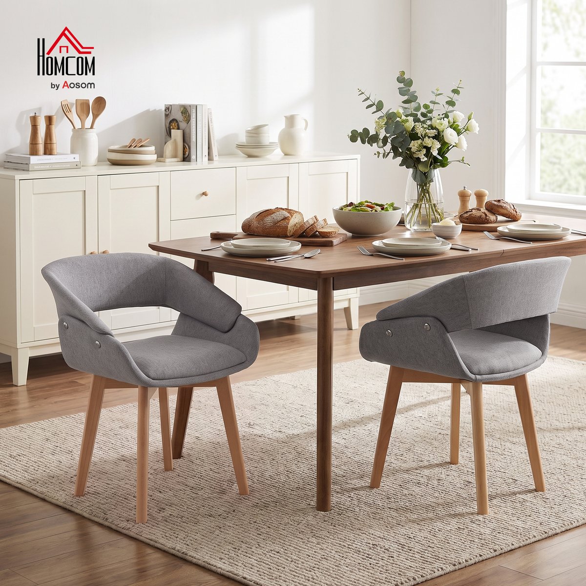 Chaise de salle à manger Tissu aspect lin gris clair, bois naturel, HOMCOM