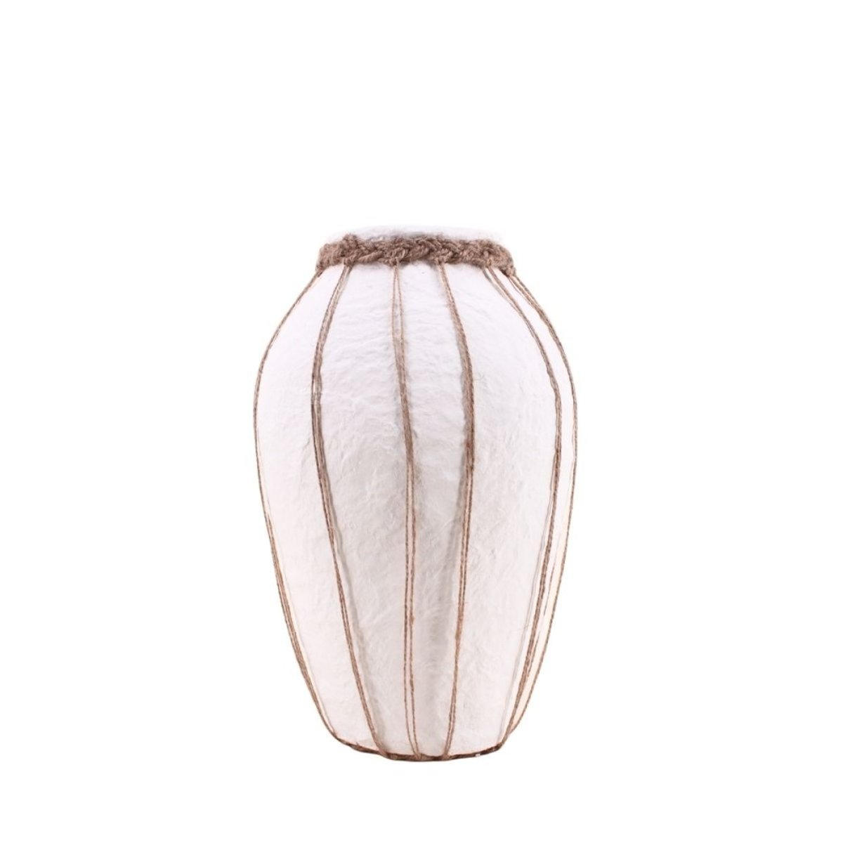 Vase en papier maché déco jute, H34cm blanc, ORNAMI