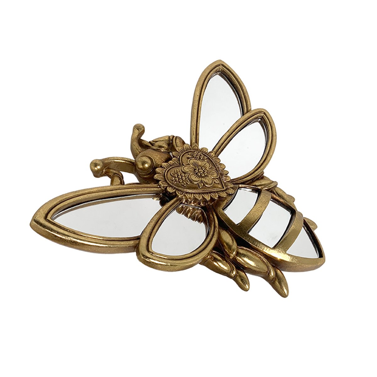 Déco murale abeille coeur miroir 24x18cm or, EMDE