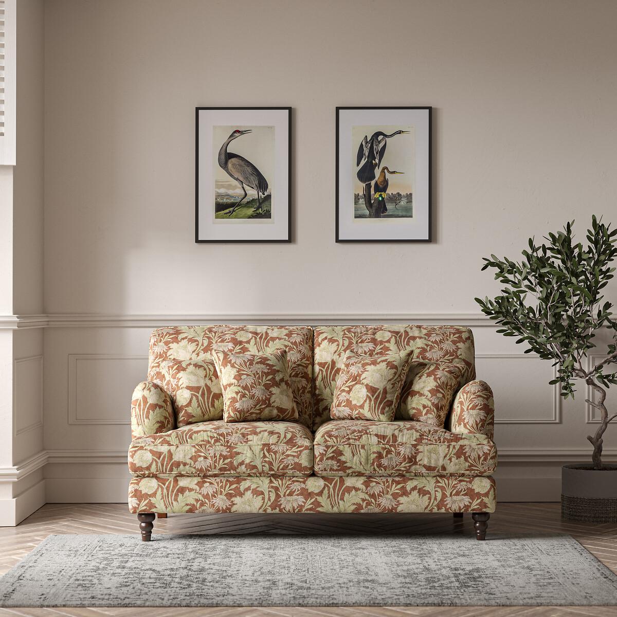 Emeline Floral Chenille 2 Seater Sofa with Oak Feet burgundy/floral print, ÉDITÉ