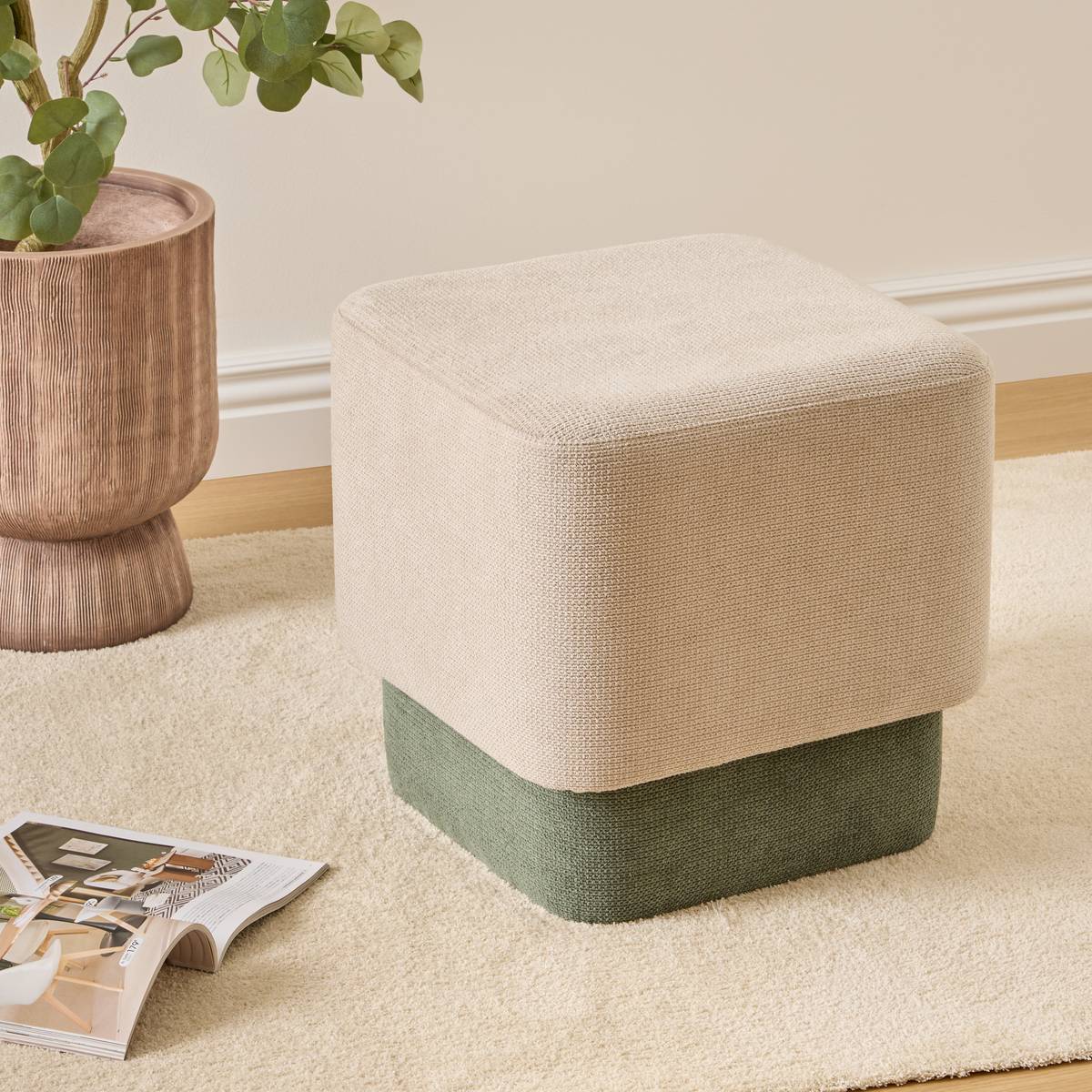 Lot de 2 poufs empilables en tissu DOKI gris, ATMOSPHERA