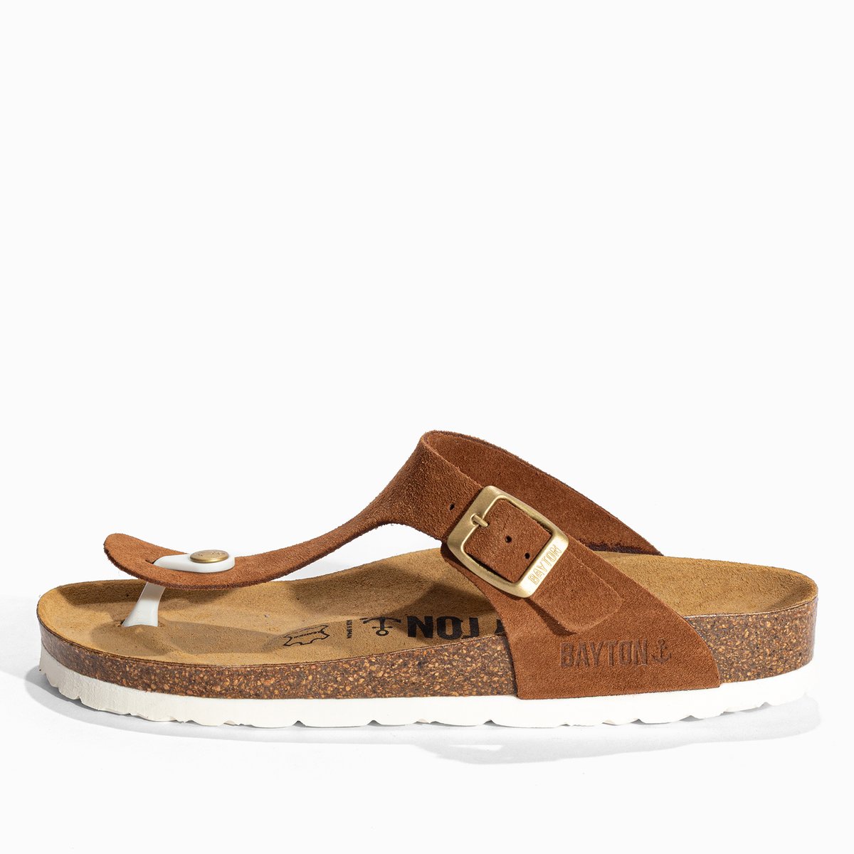 Tongs en cuir suedé MERCURE camel, BAYTON