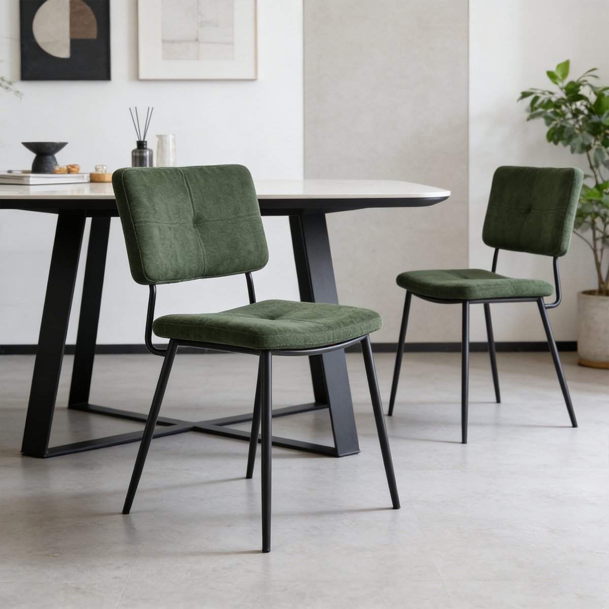 Lot de 2 chaises de salle à manger en tissu vert style industriel, KAROMI vert, MEUBLES COSY
