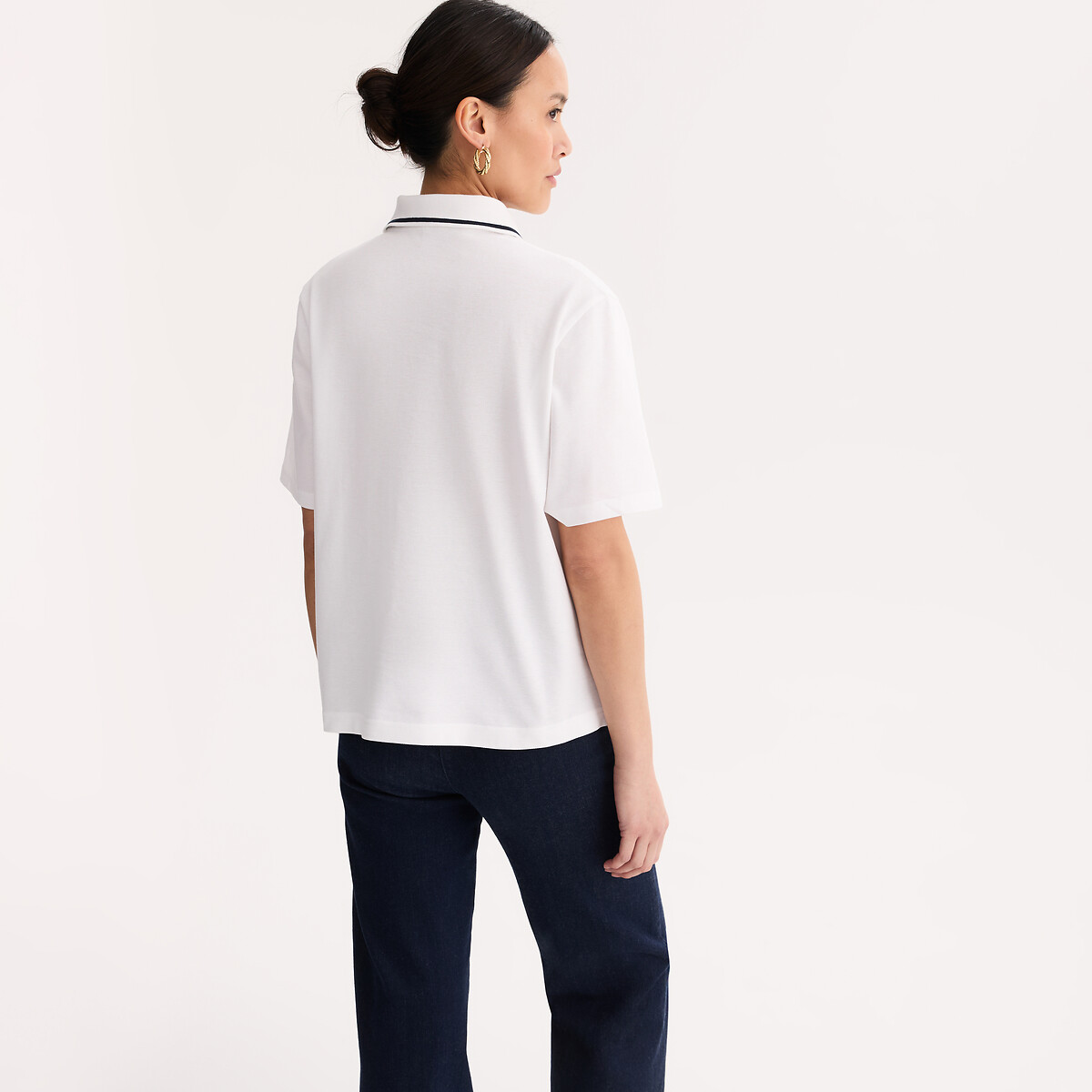 Polo manches courtes en piqué de coton blanc, ANNE WEYBURN