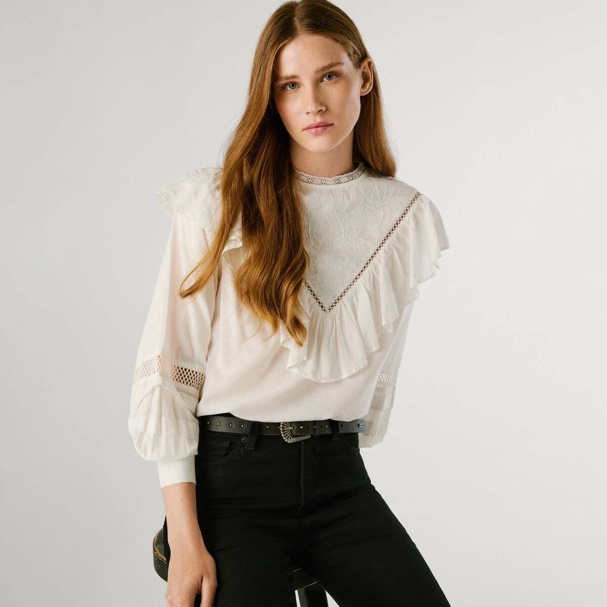 Blouse Fluide Avec Volants naturel, PEPE JEANS