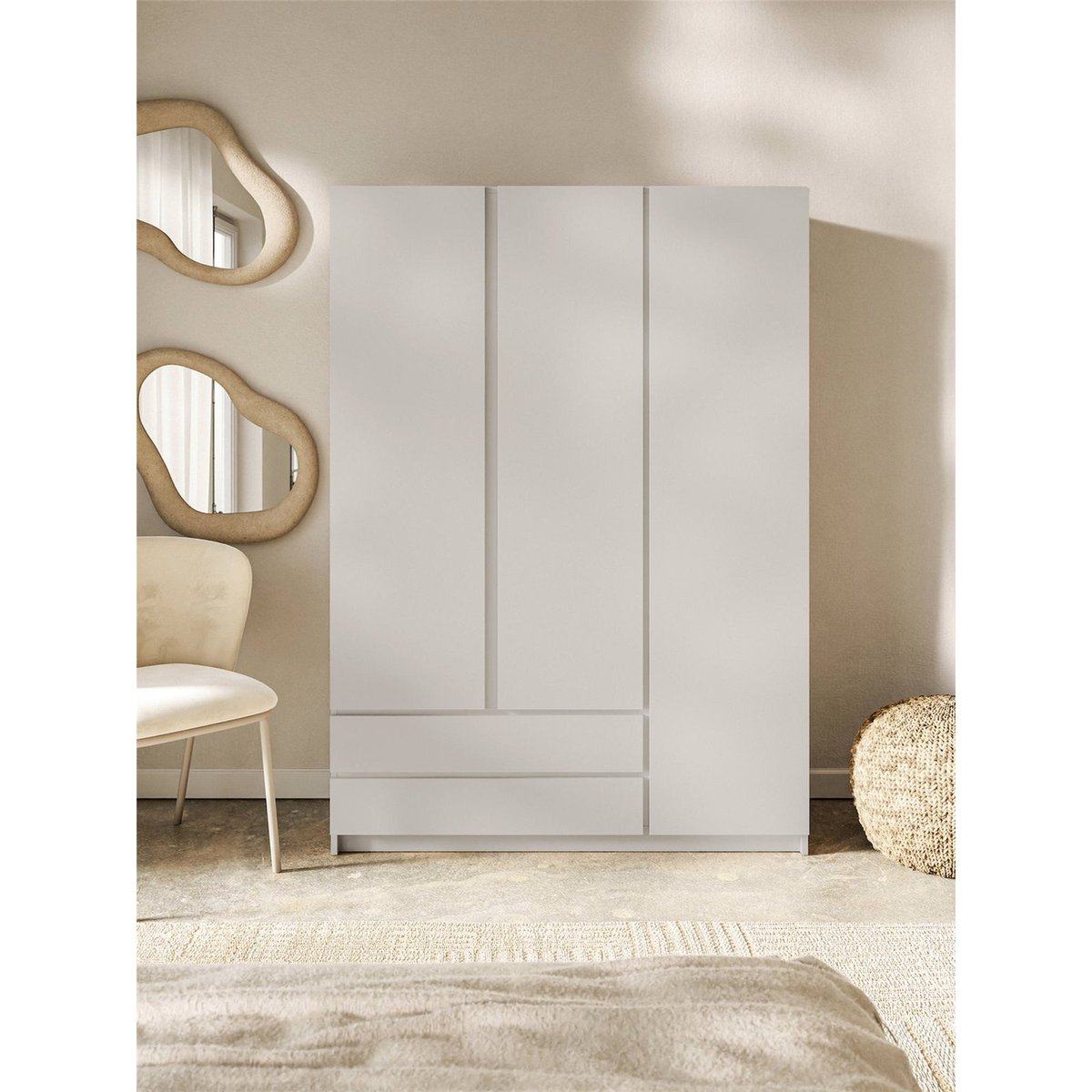 Armoire penderie 3 portes 2 tiroirs BEMMI cachemire, RECOLLECTION