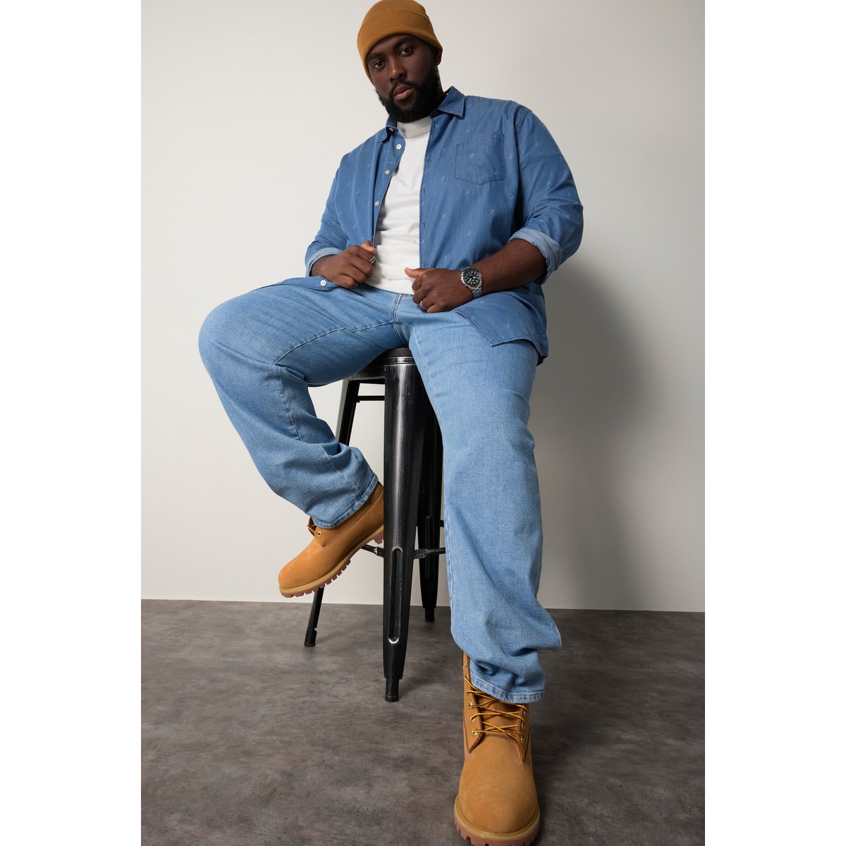 Chemise en jean à manches longues. Imprimé bleu jean, STHUGE
