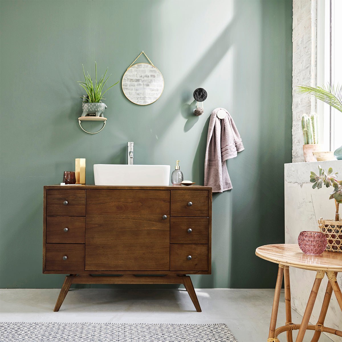 Meuble de salle de bain en mindi massif 100 cm EMILE marron, BERAH GETAH