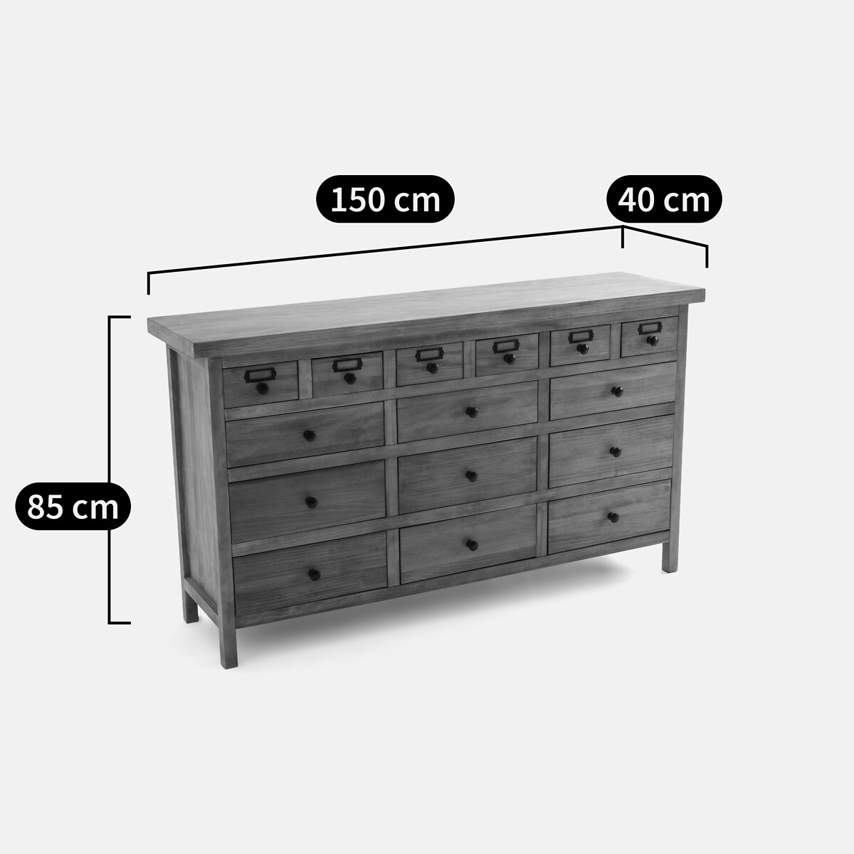 Buffet meuble de métier 15 tiroirs, Lunja ciré naturel, LA REDOUTE INTERIEURS