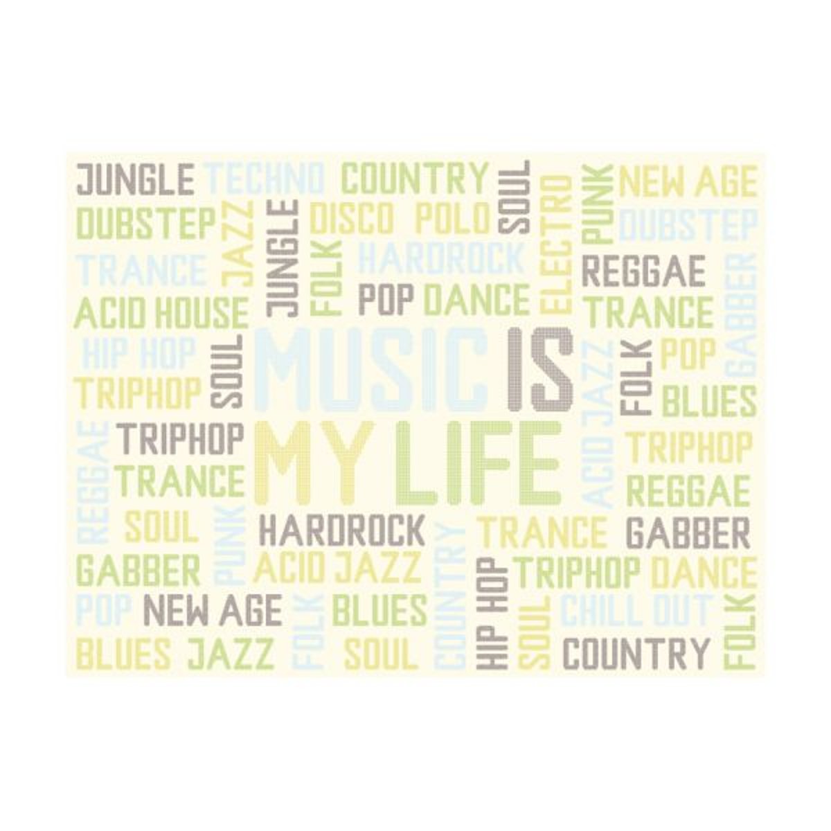 Papier peint intissé panoramique Textes Mélange des styles de musique vert, EDEN