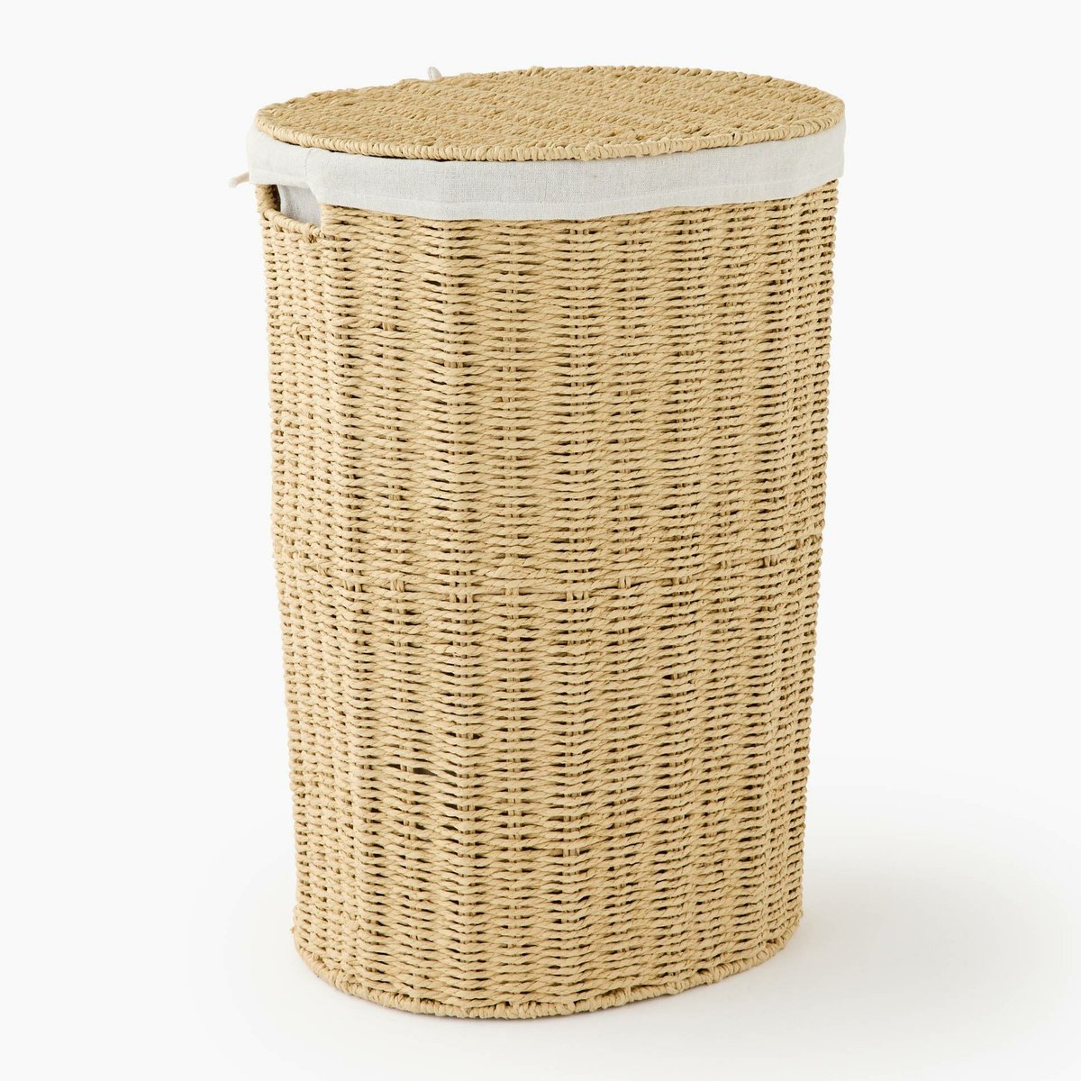 Panier haut oval, 42x30xH52 cm, en papier et tissu naturel clair, MONOPRIX