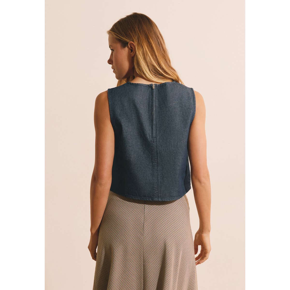 Top col V en coton BRUNO BROD jean denim, ETAM