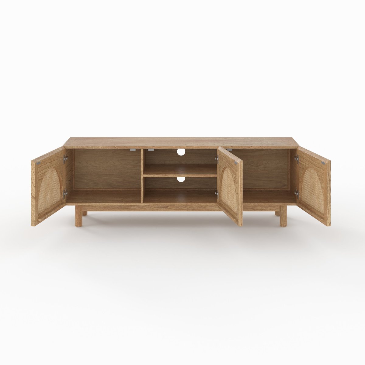 Meuble TV en bois massif de mindi et rotin 160 cm - DELYA marron, MAISON PAVANE