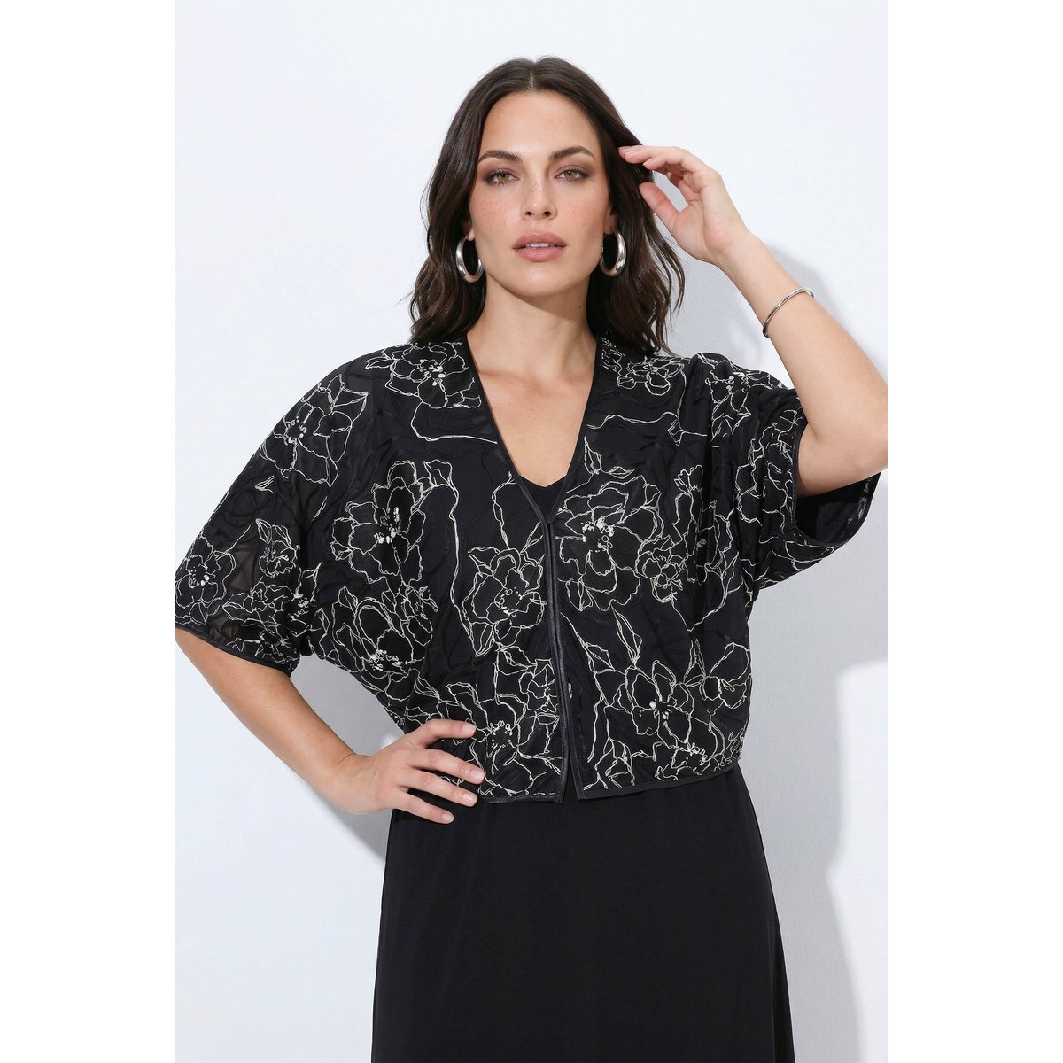 Boléro en soie mélangée, coupe oversize noir, ULLA POPKEN