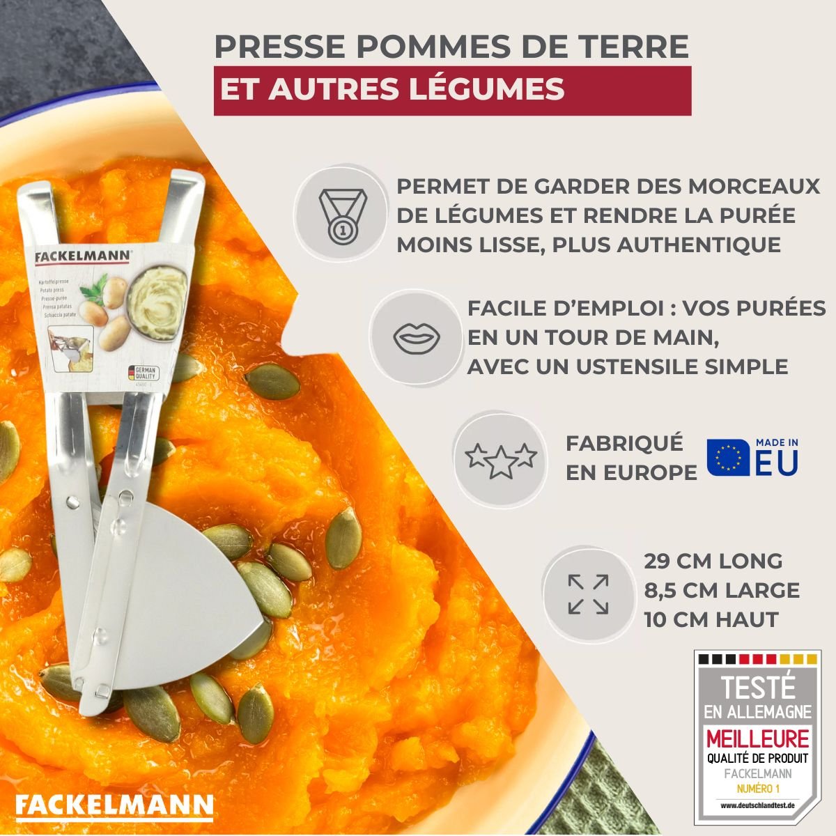 Presse-purée à levier gris, FACKELMANN