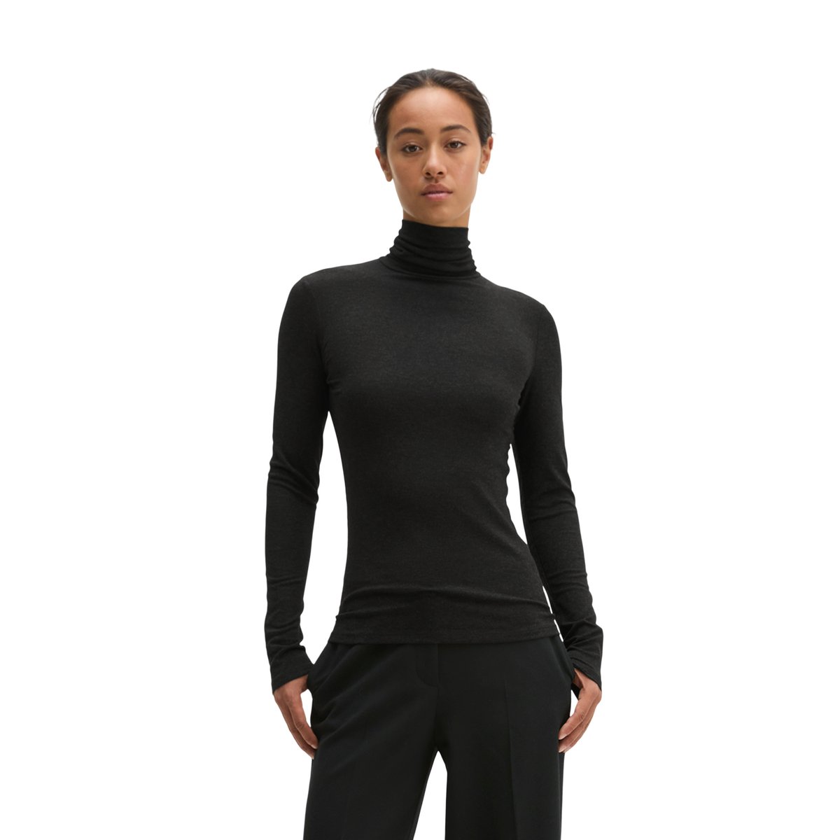 T-shirt à col roulé et manches longues, coupe ajustée en TENCEL™ Modal extensible gris, MARC O'POLO