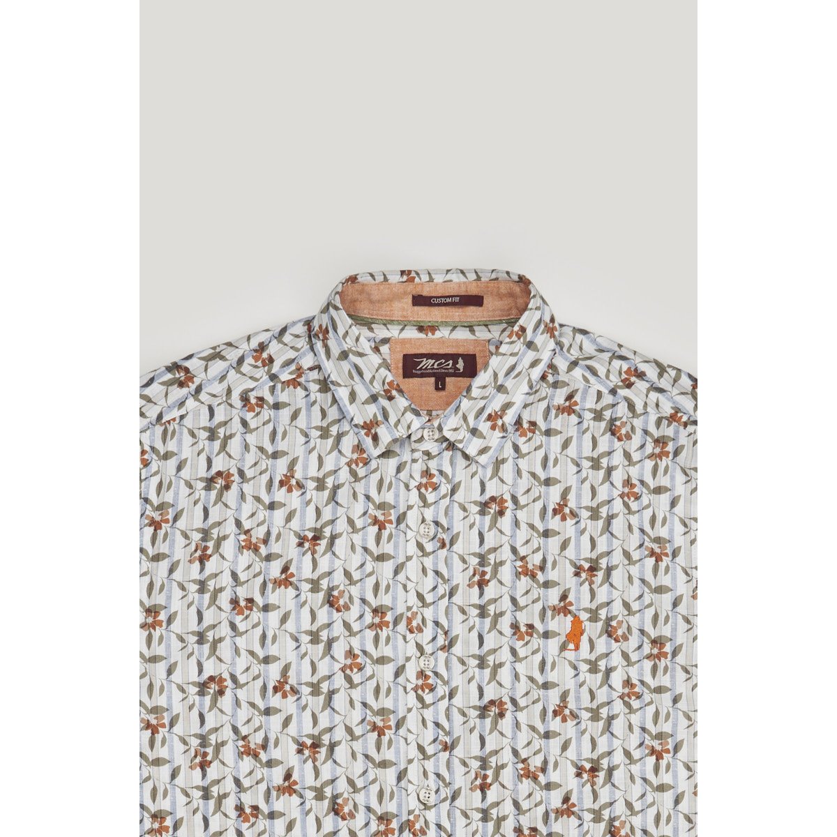 Chemise imprimée fleurs en coton flammé orange, MCS