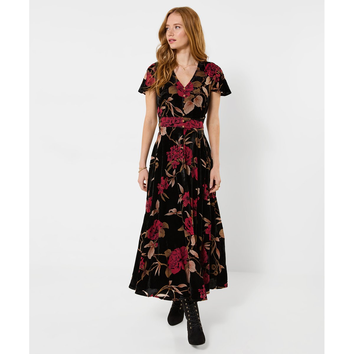 Robe Longue en Velours Dévoré Remarquable noir, JOE BROWNS