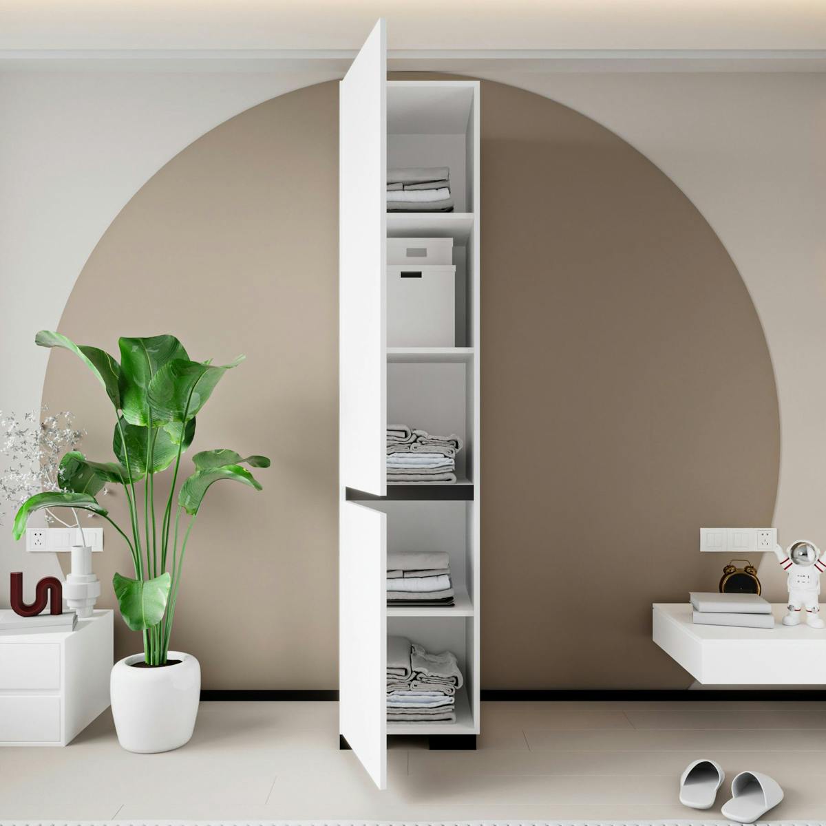 Colonne de rangement design blanche et grise BYRON blanc, PIER IMPORT
