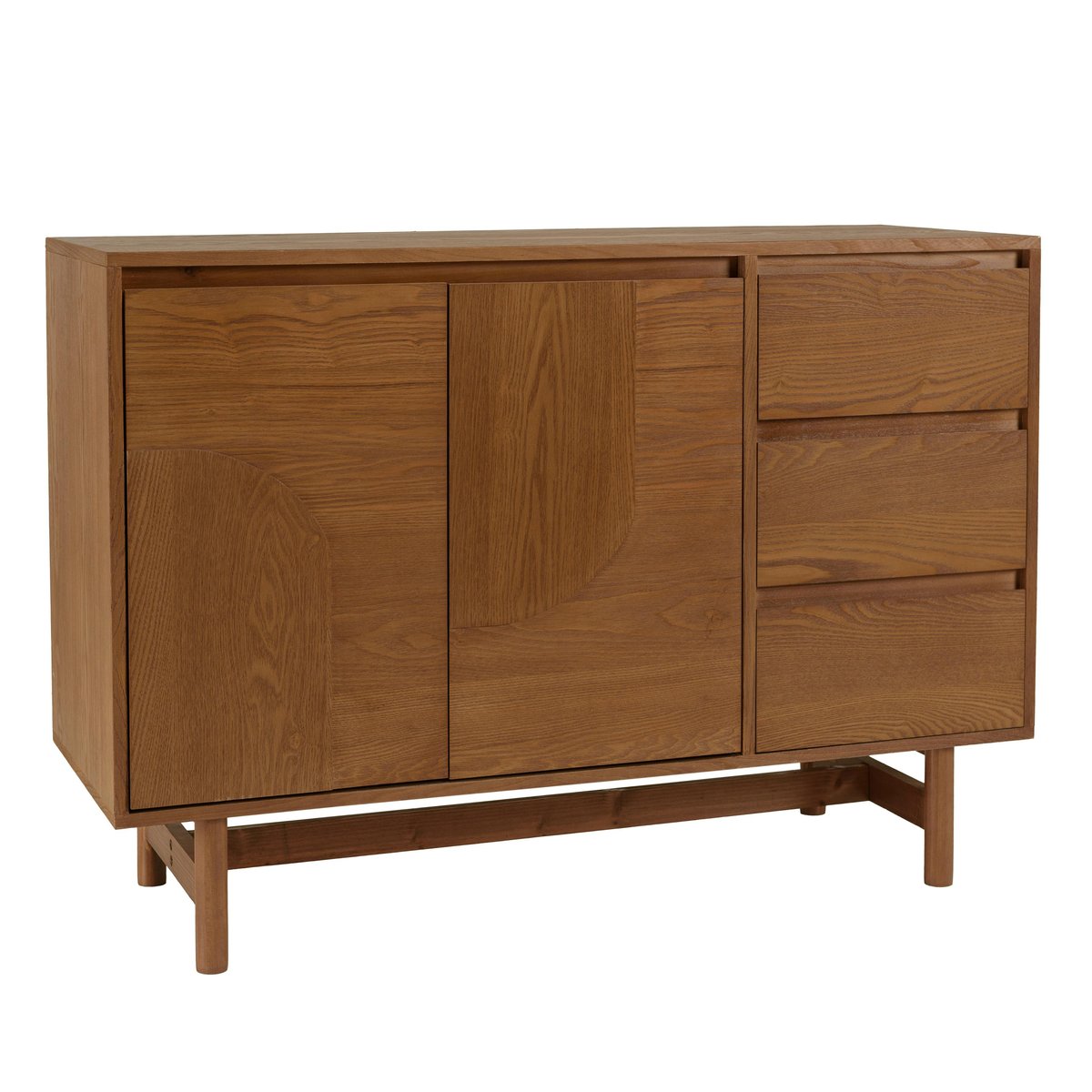 Buffet couleur naturelle 3 tiroirs 2 portes décor motif arrondi CORIA bois naturel, PIER IMPORT