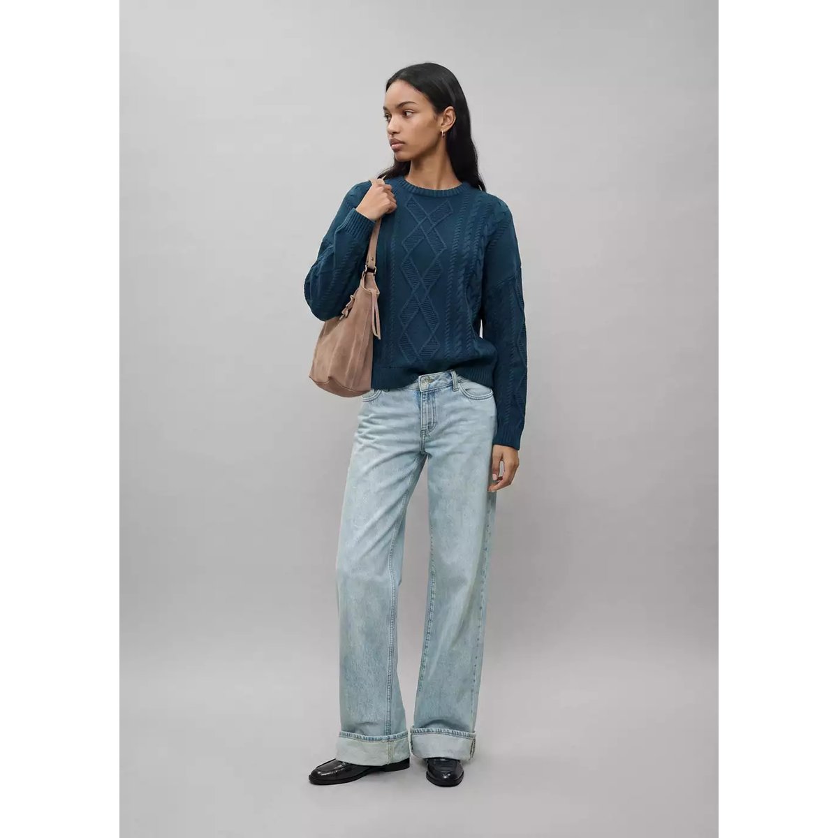 Pull-over maille tressée bleu marine, MANGO TEEN