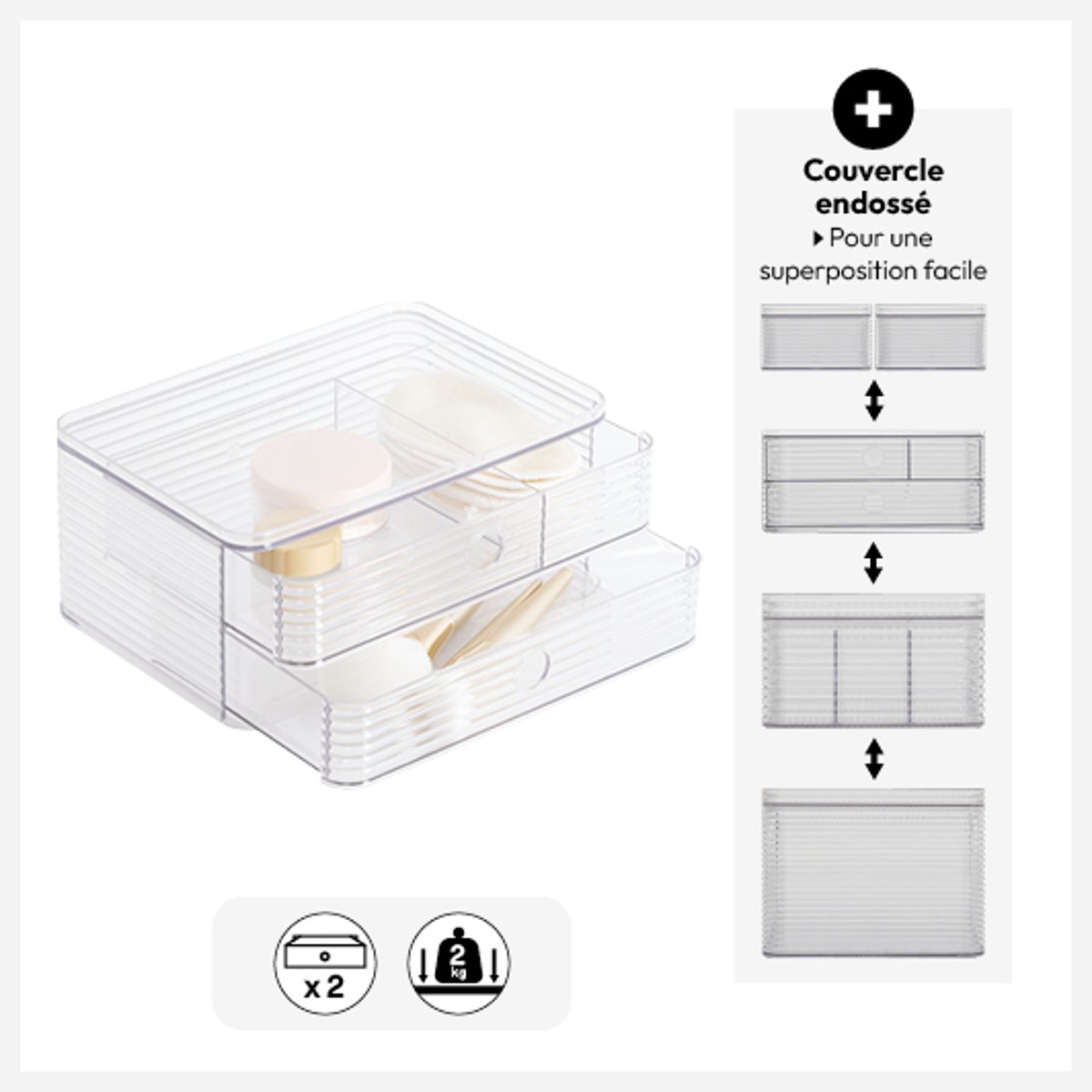 Organisateur 3 compartiments PLASTOR transparent, 5FIVE SIMPLY SMART