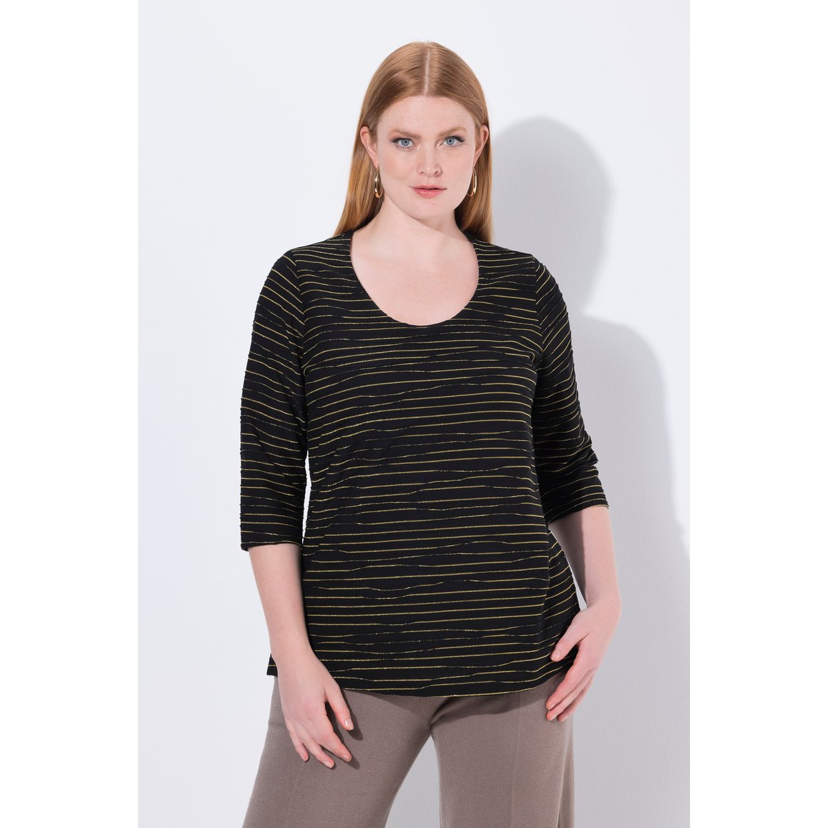 T-shirt à motif ondulé brillant noir, ULLA POPKEN