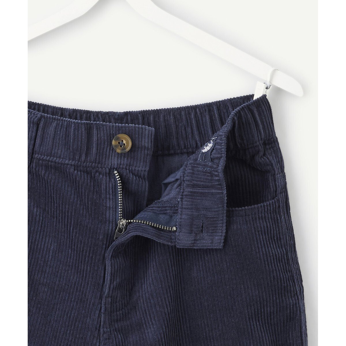 Pantalon forme baggy en velours bleu marine, TAPE A L'OEIL