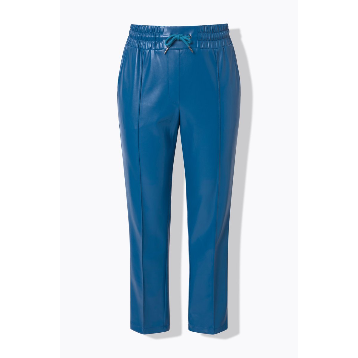 Pantalon 7/8 en similicuir. Passepoils et bleu pétrole, ULLA POPKEN