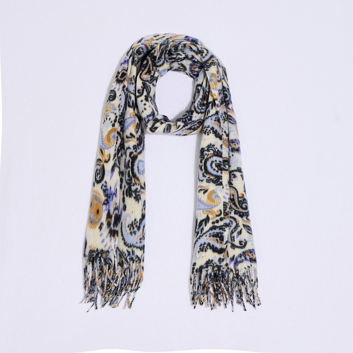 Écharpe chaude motif cachemire bleu, GRAIN DE MALICE