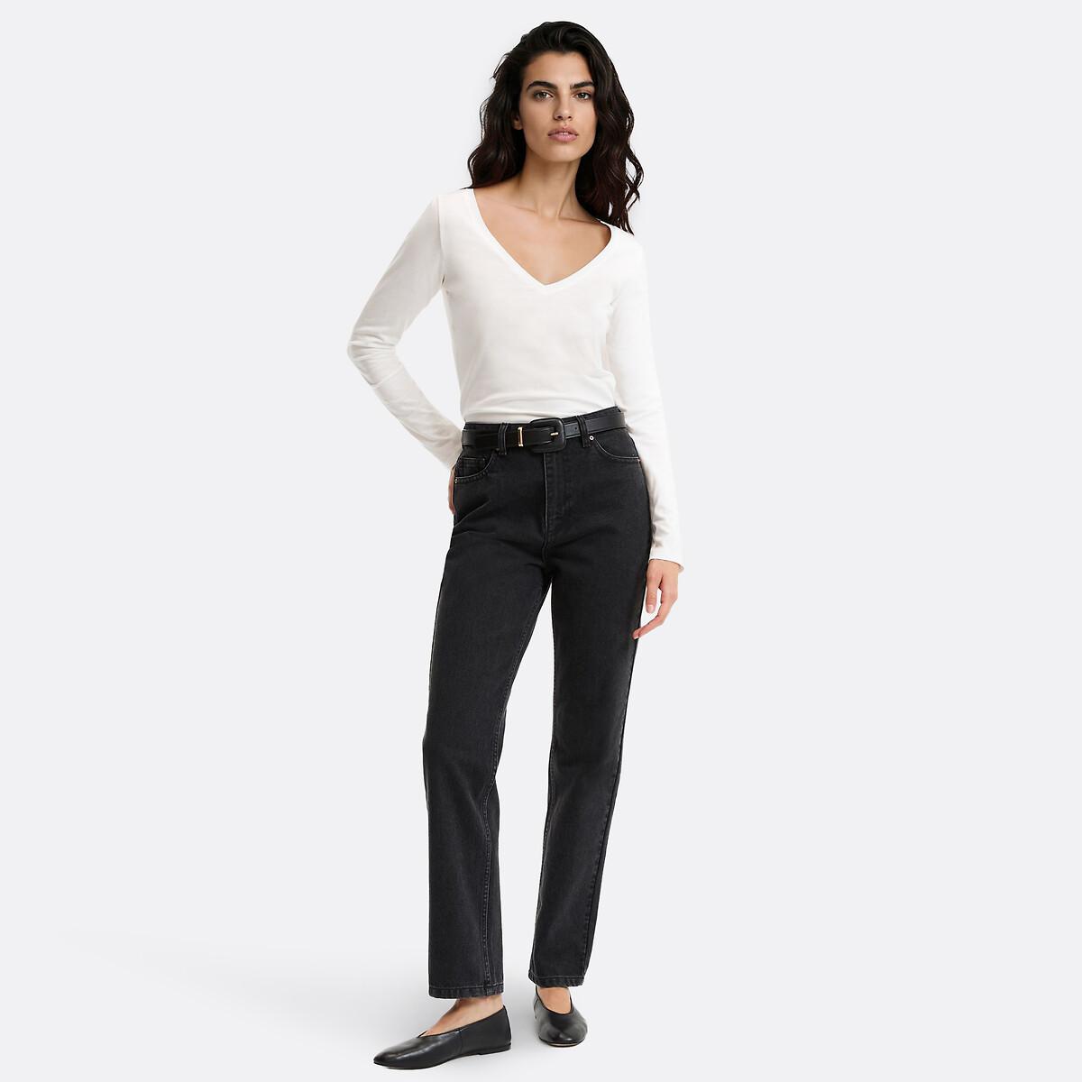 Straight High Waist Jeans brushed black, LA REDOUTE COLLECTIONS