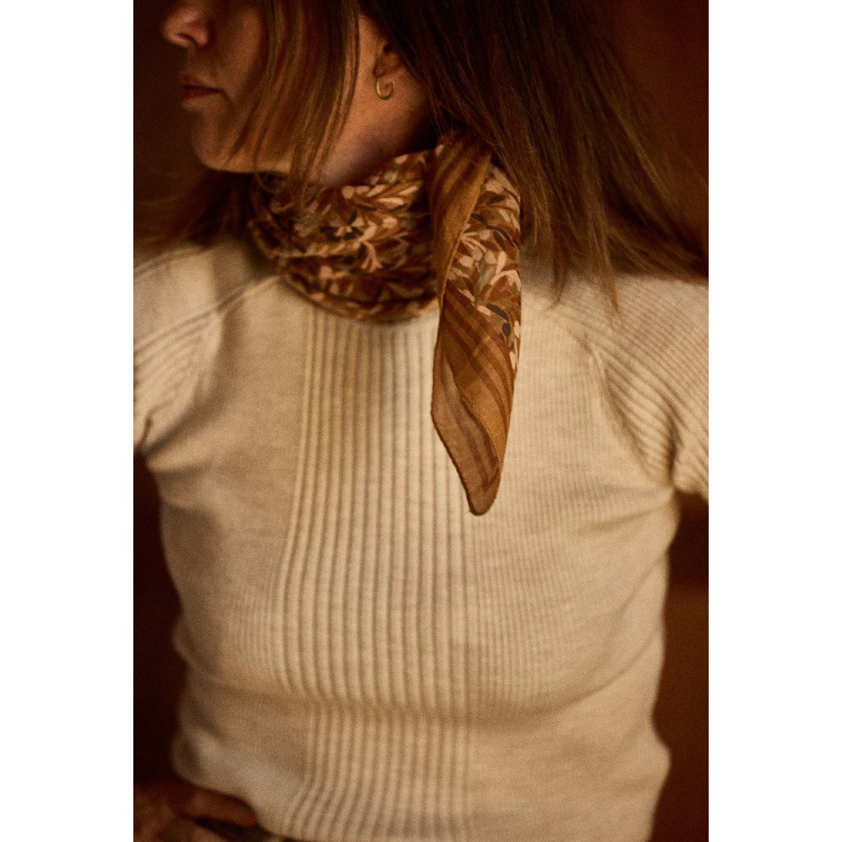 Petit foulard en coton, SONGE marron songe noisette, GABRIELLE PARIS