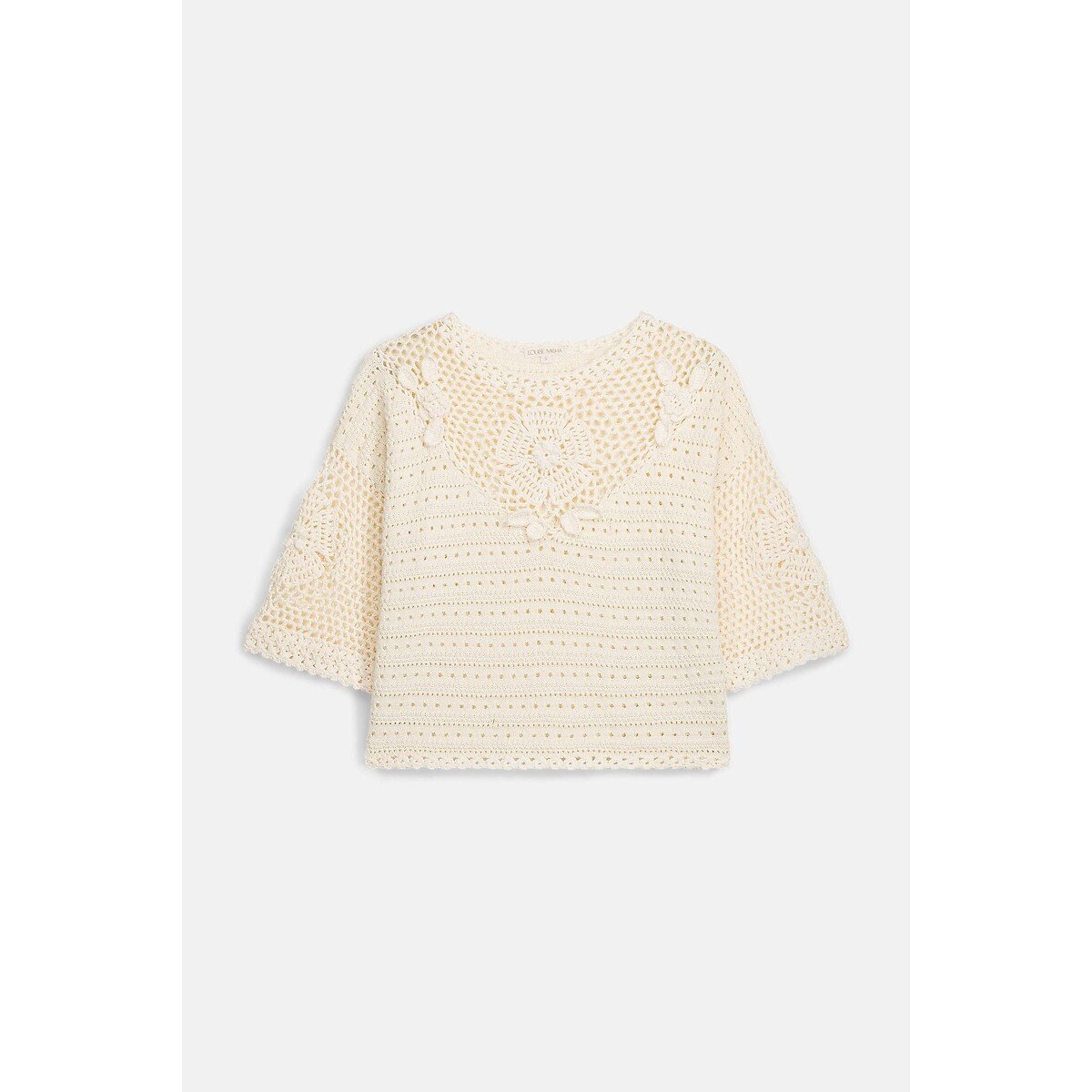 Pull en crochet manches courtes, ELEANOR crème, LOUISE MISHA