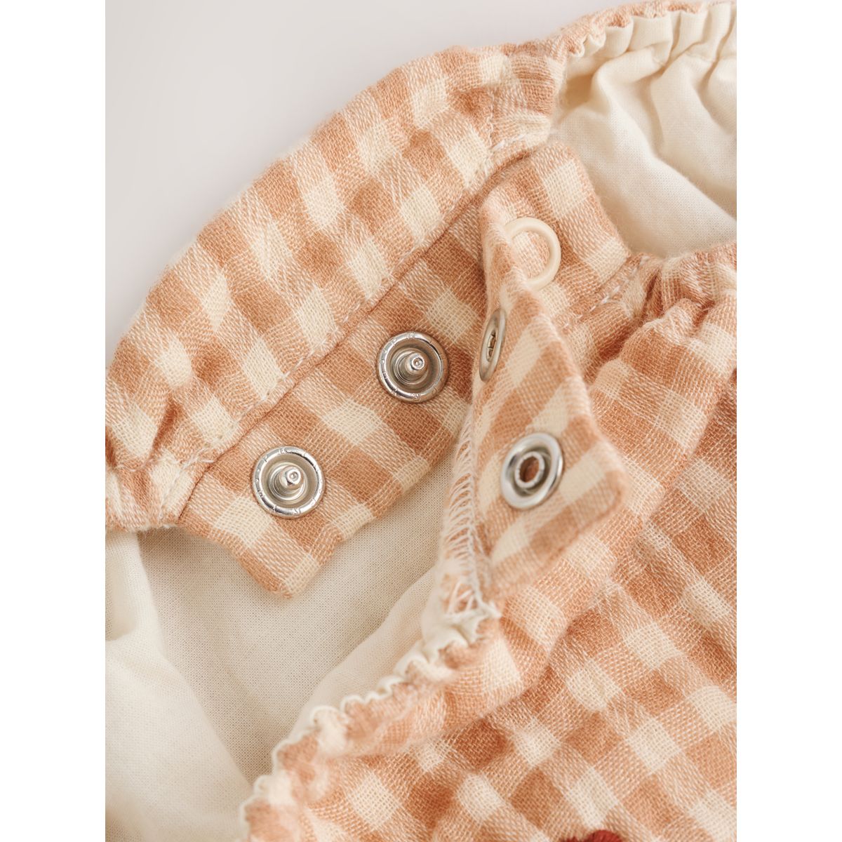 Barboteuse bébé bouffante et collants, 2 pcs broderie à carreaux marron et crème, NEXT