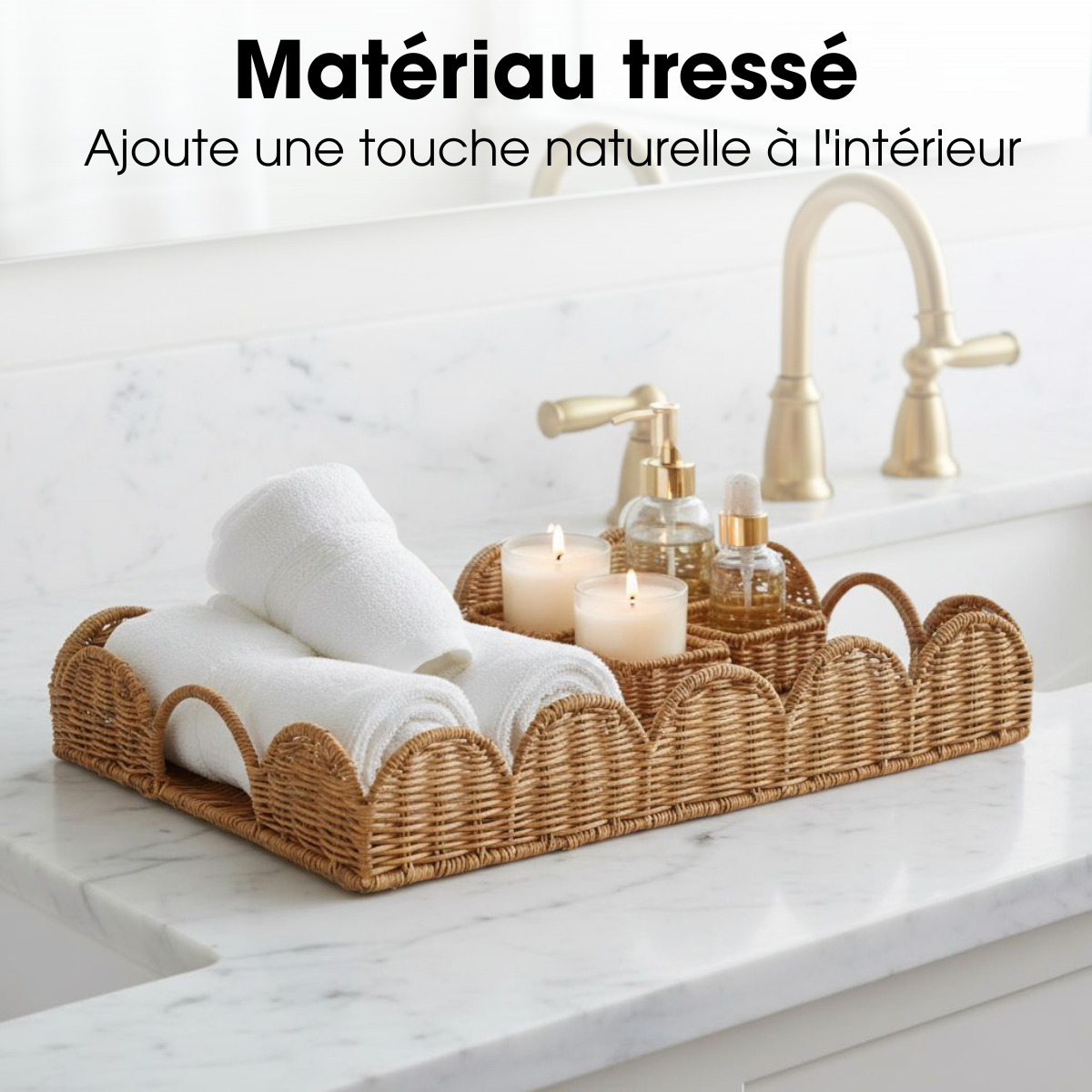 Lot de 2 plateaux en rotin tressé ELETA marron clair, MICA DECORATIONS