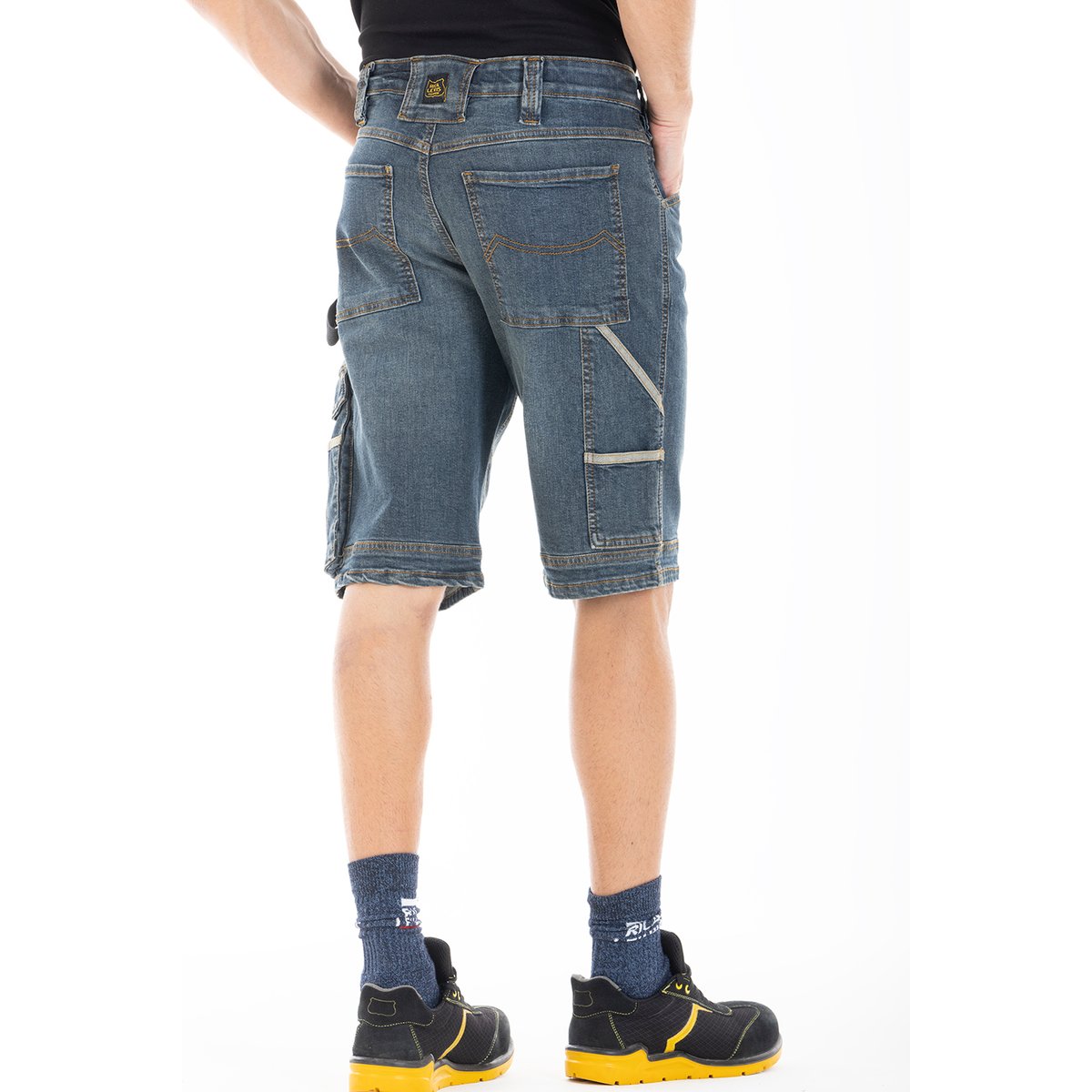 Bermuda de travail multi-poches stretch dirty DENIM bleu, RICA LEWIS