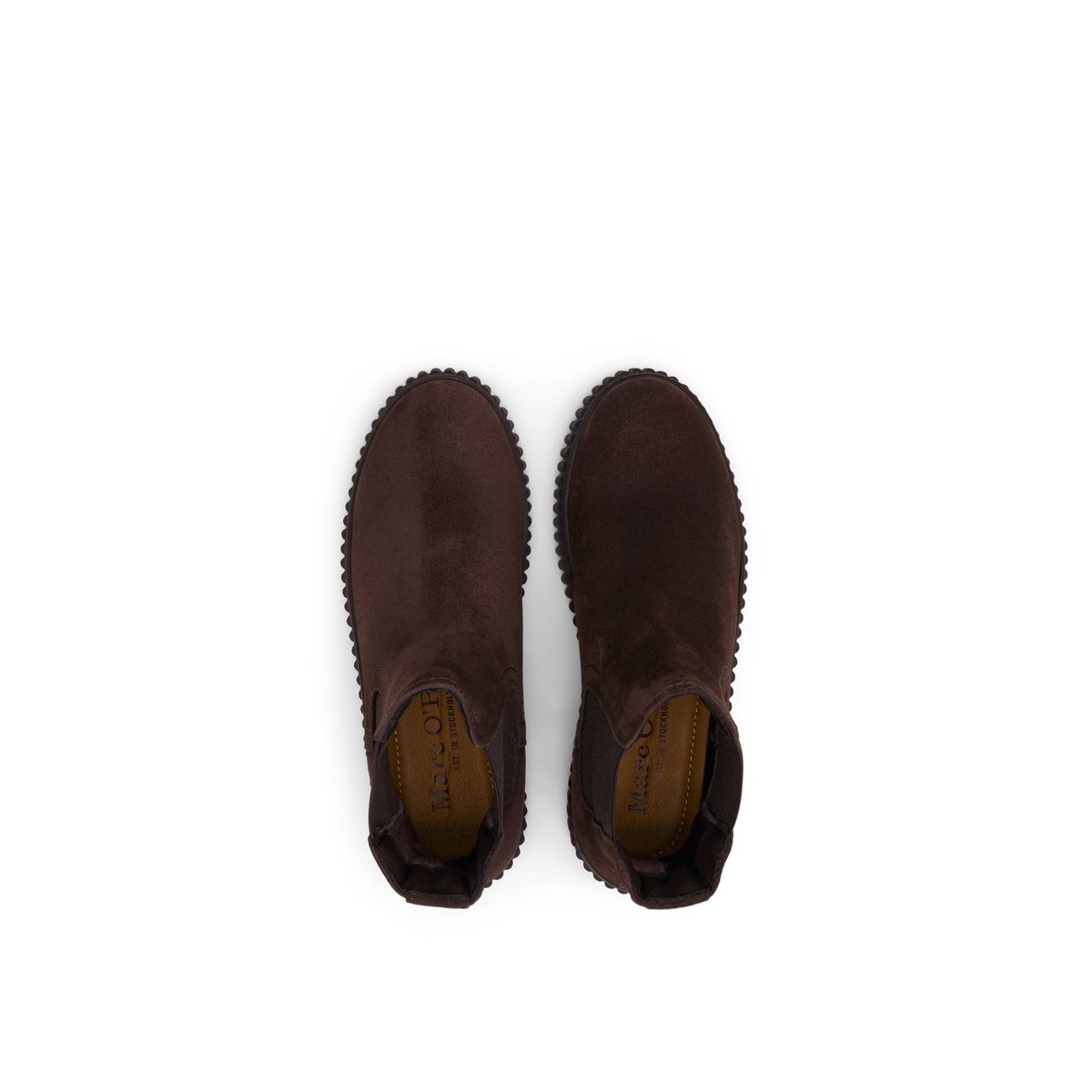 Bottines Chelsea, modèle Bianca en cuir velours souple marron foncé, MARC O'POLO