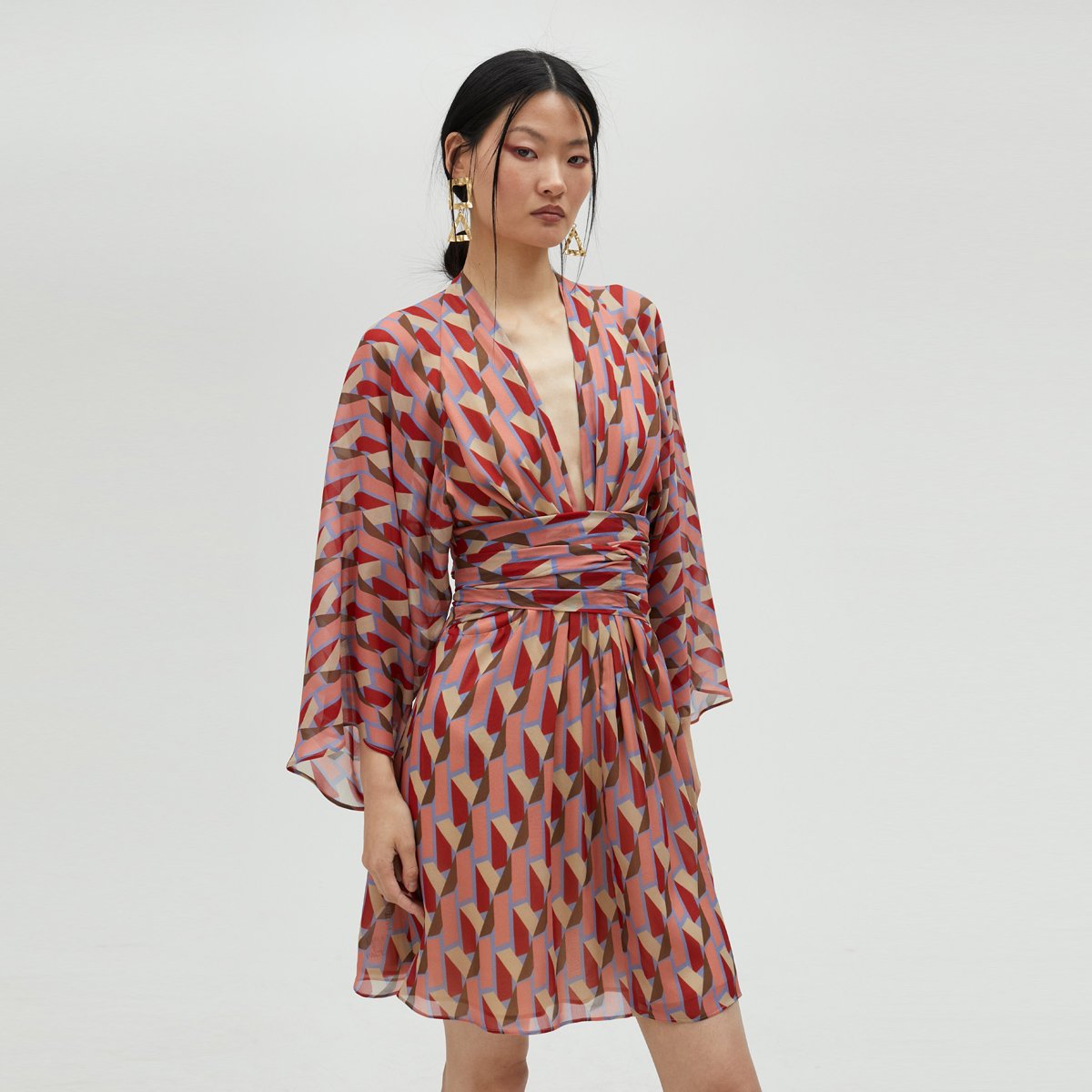 Robe courte avec ceinture large pêche, LOLA CASADEMUNT