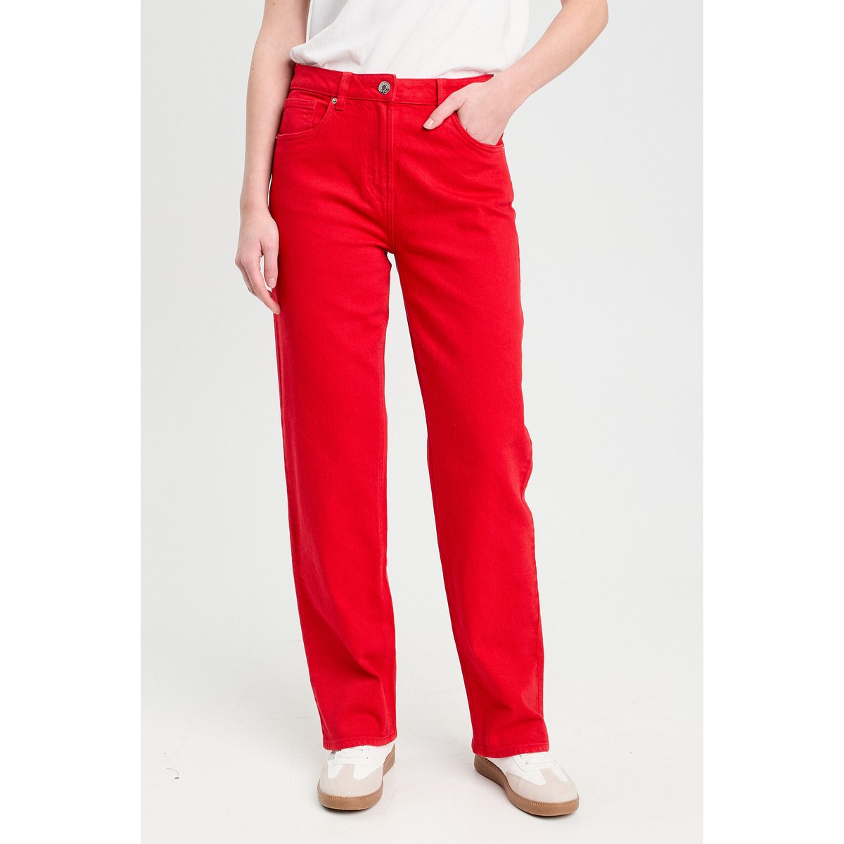 Jeans droit 5 poches rouge, CACHE CACHE