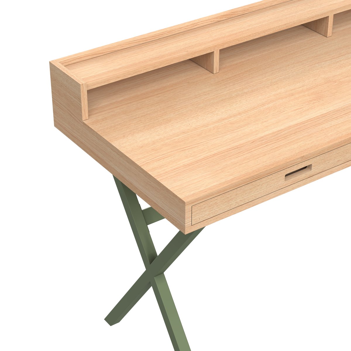 Bureau en chêne teinté et métal coloré, HYPPOLITE vert sauge, HARTO