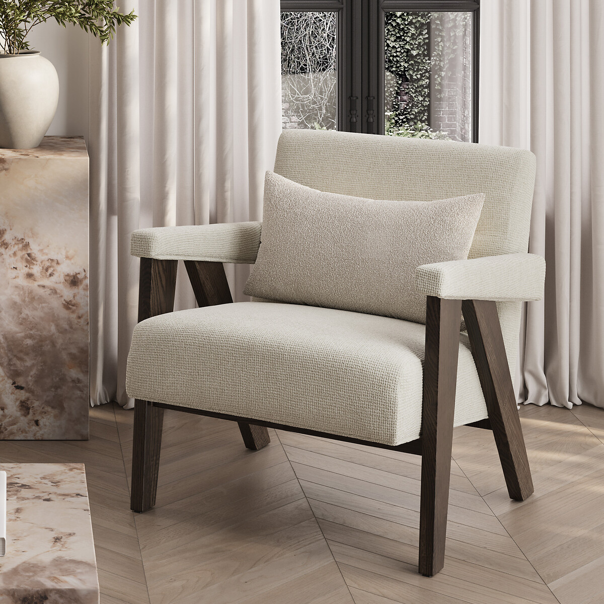 Alessa Velvet Tweed Upholstered Accent Armchair ecru/brown, ÉDITÉ