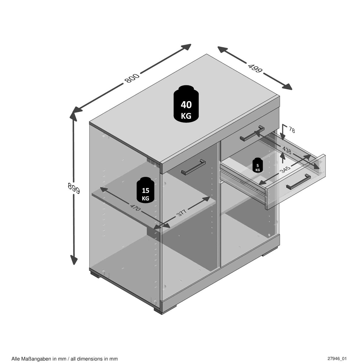 Commode 2 portes 2 tiroirs blanc, TERRE DE NUIT
